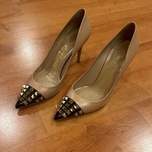Valentino Beige and Black Studded Heels